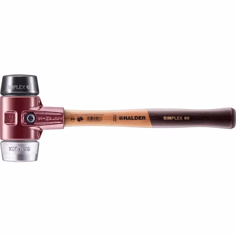 Mazza SIMPLEX soft-face con alloggiamento TE e manico in legno, Ø 60, composizione gomma / metallo morbido