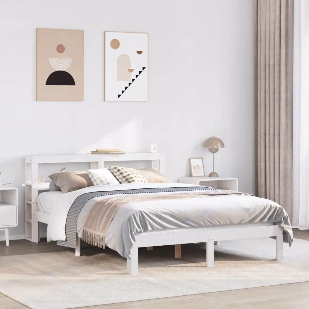 vidaXL Giroletto con Testiera in Legno di Pino Massello Bianco 150x200 cm