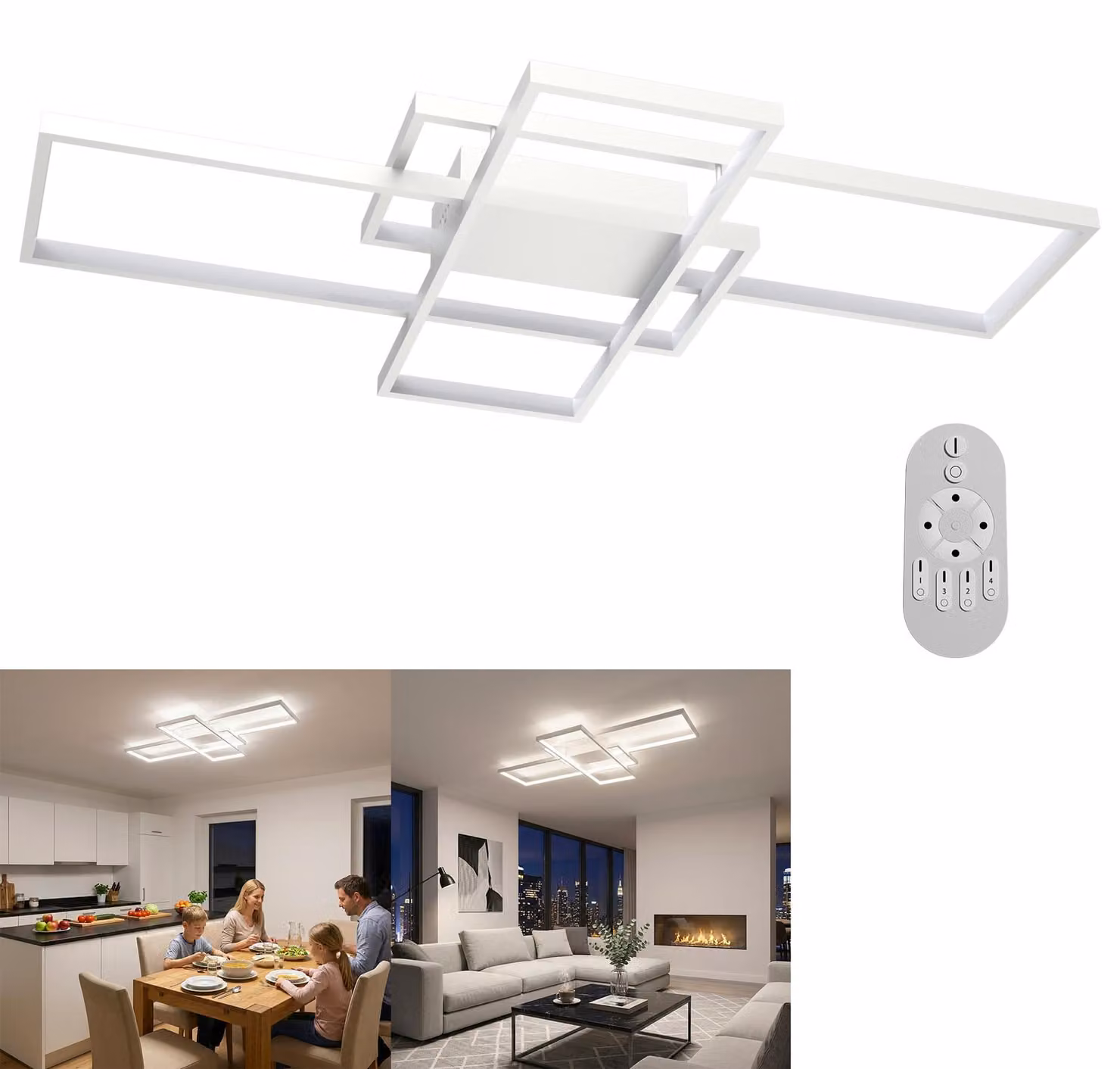 VA-Cerulean, plafoniera LED geometrica, bianca, 120W, dimmerabile, con telecomando, ideale per soggiorno, camera da letto e sala da pranzo