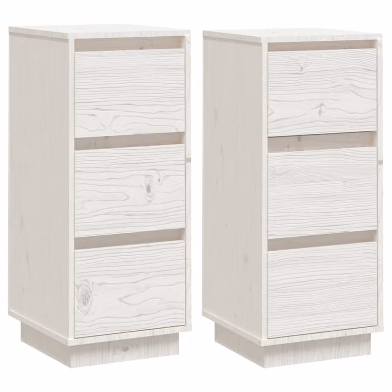 Credenze Bianche 2 pz 32x34x75 cm in Legno Massello di Pino
