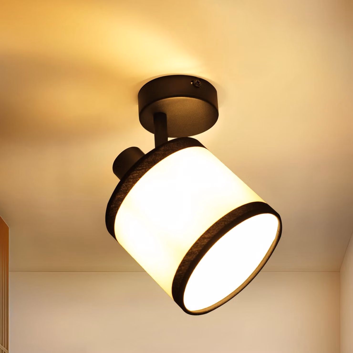 ZMH faretto da soffitto 1 fiamma per corridoio lampada da soffitto nera in tessuto E14 plafoniera orientabile faretto vintage retrò per cucina camera da letto sala studio camera bambini guardaroba (senza lampadina)
