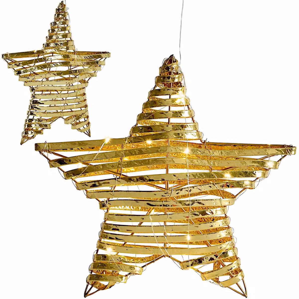 Stella decorativa a LED, 30 cm, color oro, con 20 LED bianco caldo, timer a 6/18 ore, alimentata a batteria, per interni