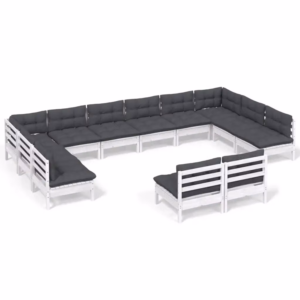 Set di Divani da Giardino Moderno vidaXL in Legno di Pino con Cuscini Bianchi e Antracite – 2