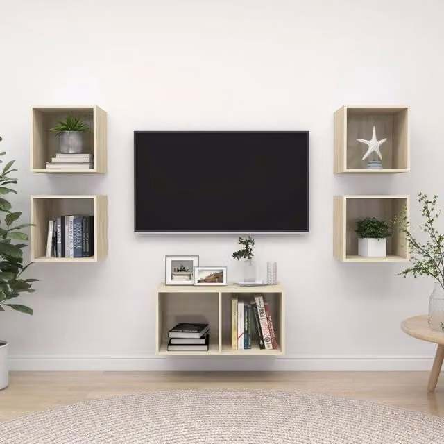 Set Mobili TV 5 Pezzi vidaXL in Legno Multistrato Rovere Sonoma Beige Moderno a Parete