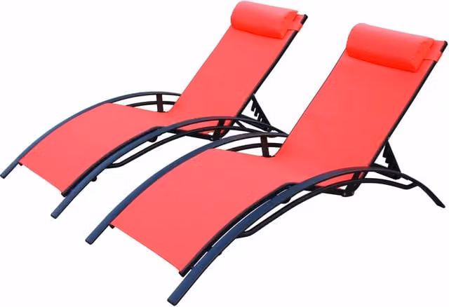 Set di 2 lettini prendisole Sweeek in alluminio verniciato e textilene multiposizione con poggiatesta regolabile, colori argento e rosso – 1