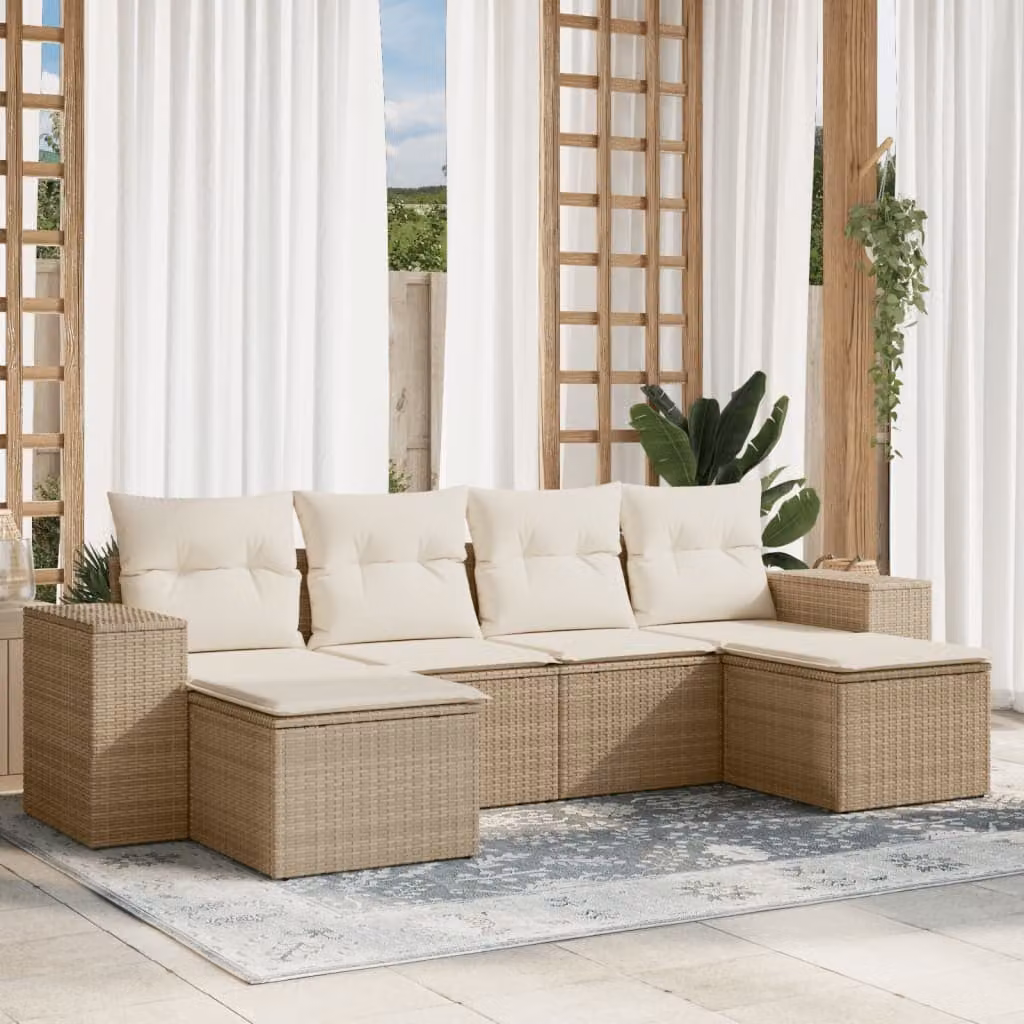 vidaXL Set Divano da Giardino a L 6 pz con Cuscini Beige e Struttura in Metallo – 1