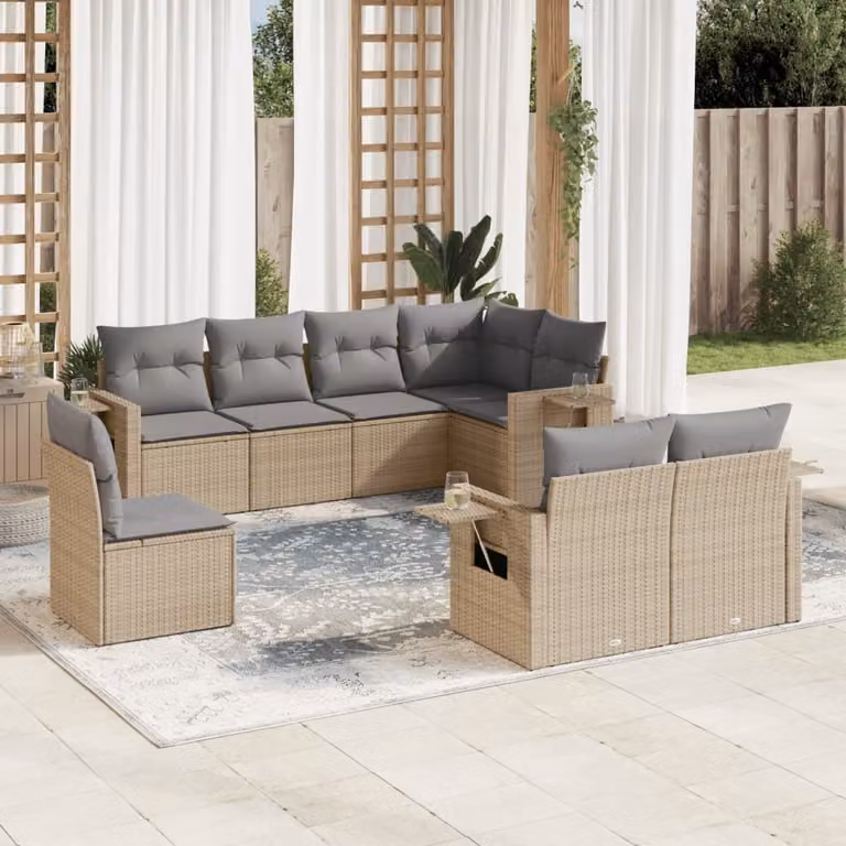Maison Exclusive - Set Divano da Giardino 8 pz con Cuscini Beige in Polyrattan