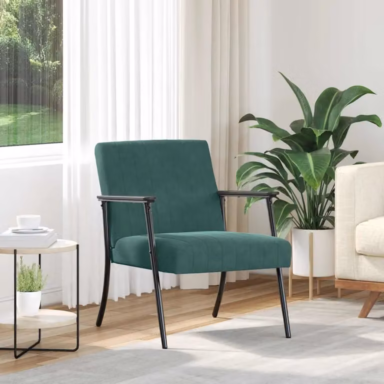 Poltrona moderna vidaXL in velluto verde con braccioli e struttura in metallo e composito