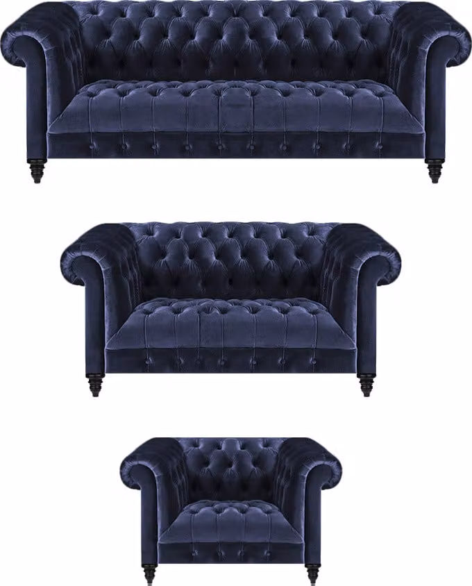 Sofagarnitur 3tlg Blau Chesterfield Einrichtung Wohnzimmer Komplett Set