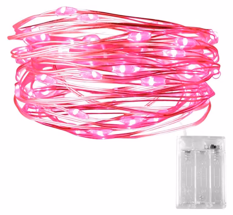 Catena luminosa a LED, 30 luci, 3 metri, grado di protezione IP65, alimentazione a batteria, colore rosa