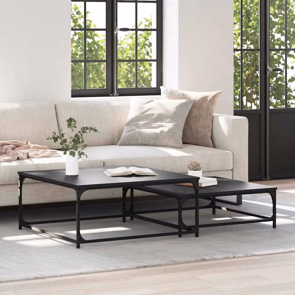 Set di 2 tavolini da salotto moderni vidaXL in rovere e nero L/P/H: 80 x 80 x 35 cm