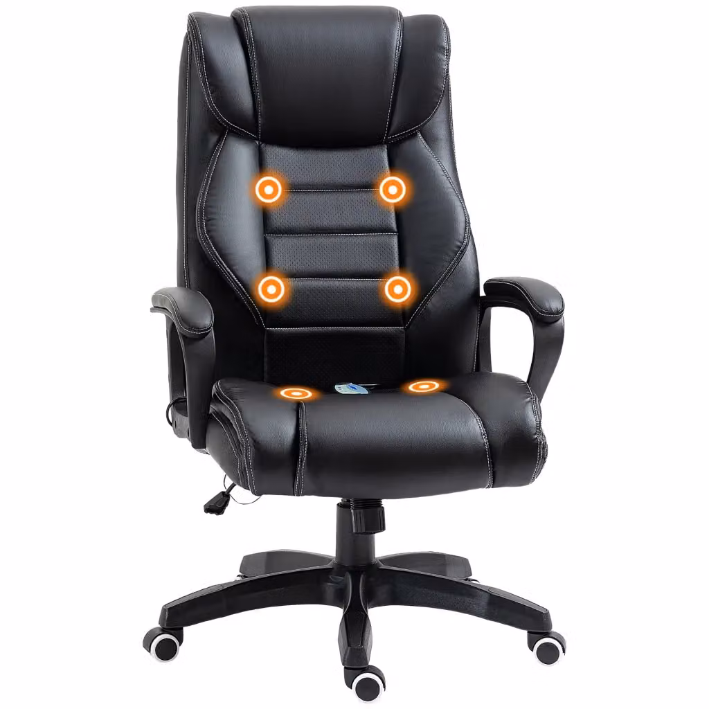 Poltrona Massaggiante da Ufficio Ergonomica DESIGN IN in Similpelle Nera con Altezza Regolabile e Braccioli, L/P/H: 66 x 78 x 112-120 cm – 2