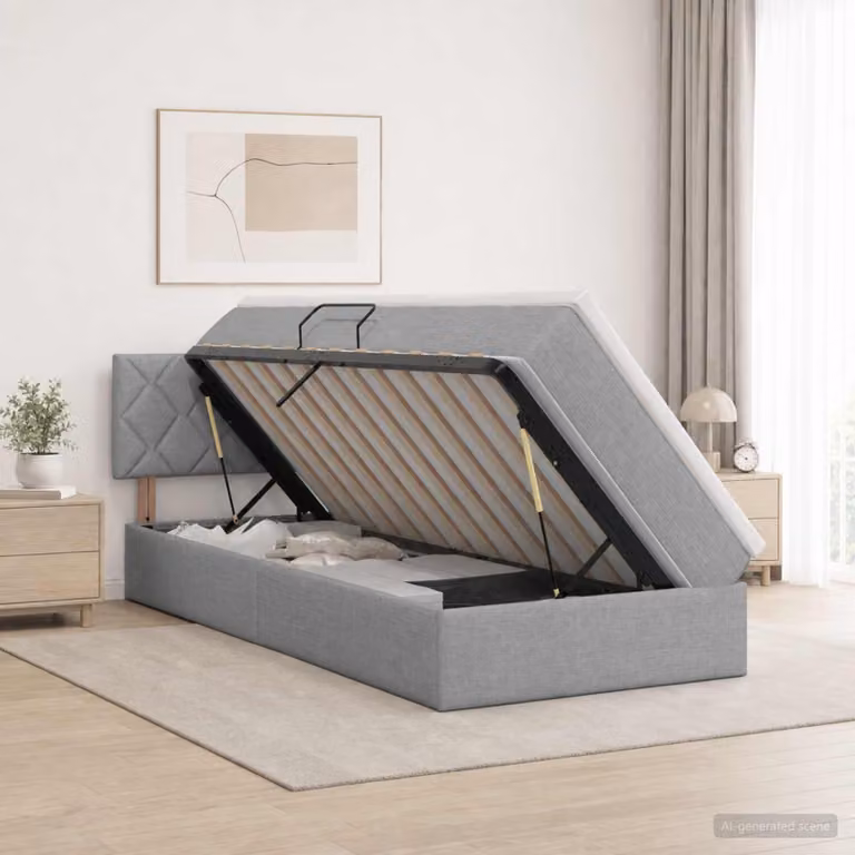 Letto con contenitore e materasso ibrido vidaXL Grigio e Bianco L/P: 100 x 200 cm