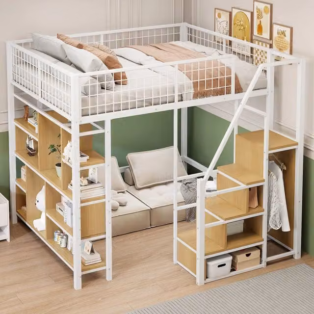 Letto a castello bianco con funzione contenitore in metallo e legno 140x200 cm