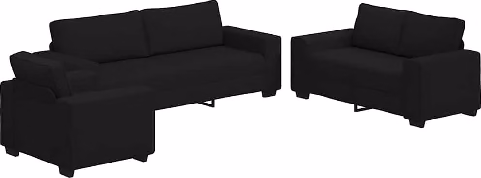 Set di Divani 3 pz con Cuscini Nero in Tessuto