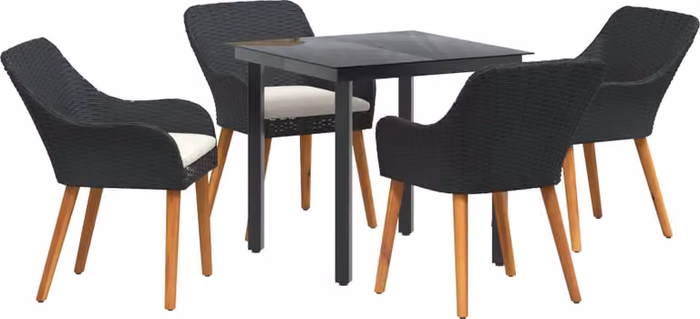 Set da Pranzo per Giardino con cuscino 5 pcs Nero polyrattan