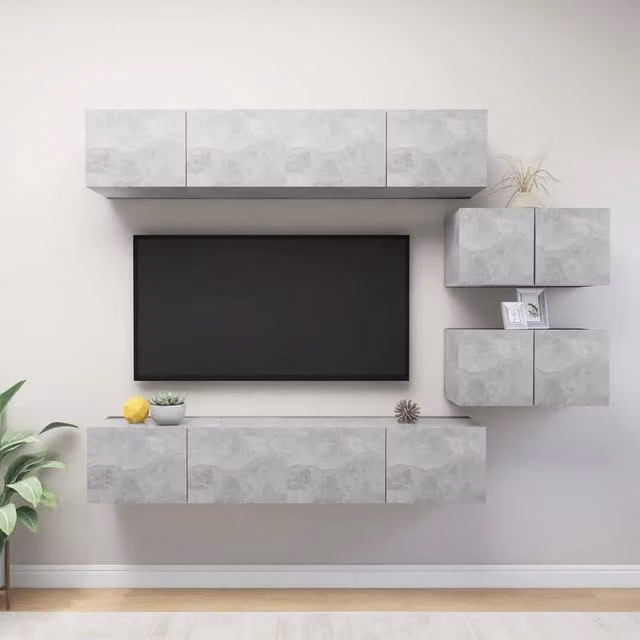 Set di Mobili Porta TV 6 pz-Credenza per TV Grigio Cemento in Legno Multistrato 875813