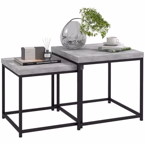HOMCOM Set di 2 tavolini spesso 3,5 cm, struttura in acciaio, grigio