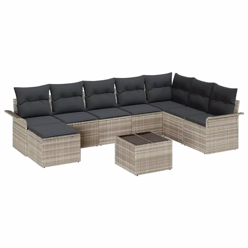 Set Divano da Giardino vidaXL 9 pz a forma di U in Polyrattan Grigio con Cuscini e Tavolino – 2