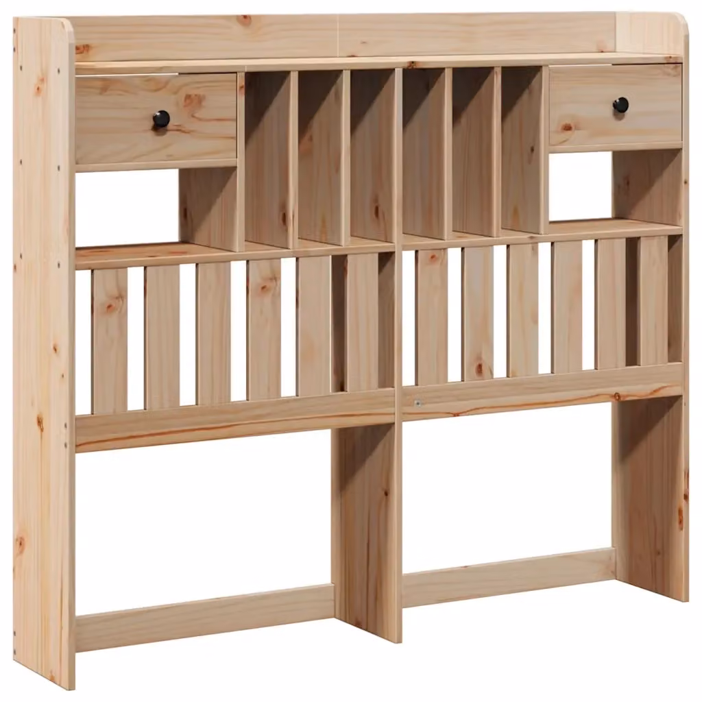 Testiera con ripiani integrati in legno massello di pino beige vidaXL L: 141 cm, H: 110 cm, P: 23 cm – 2