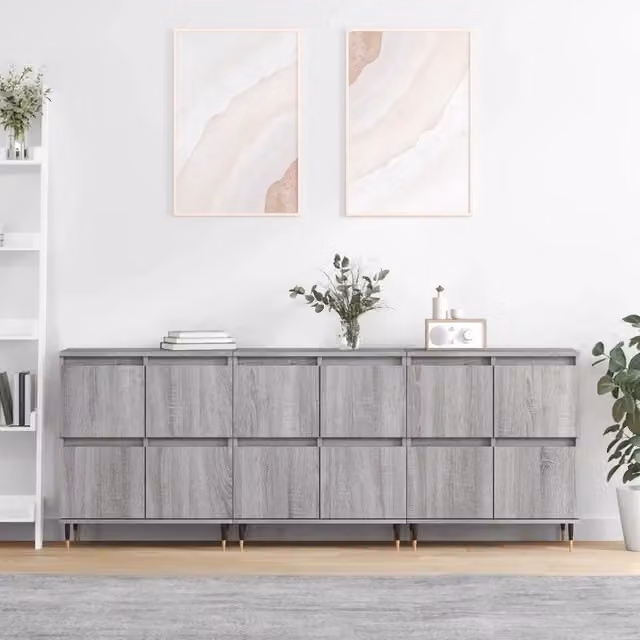 Set di 3 credenze vidaXL in legno e metallo, colore grigio, da appendere al muro