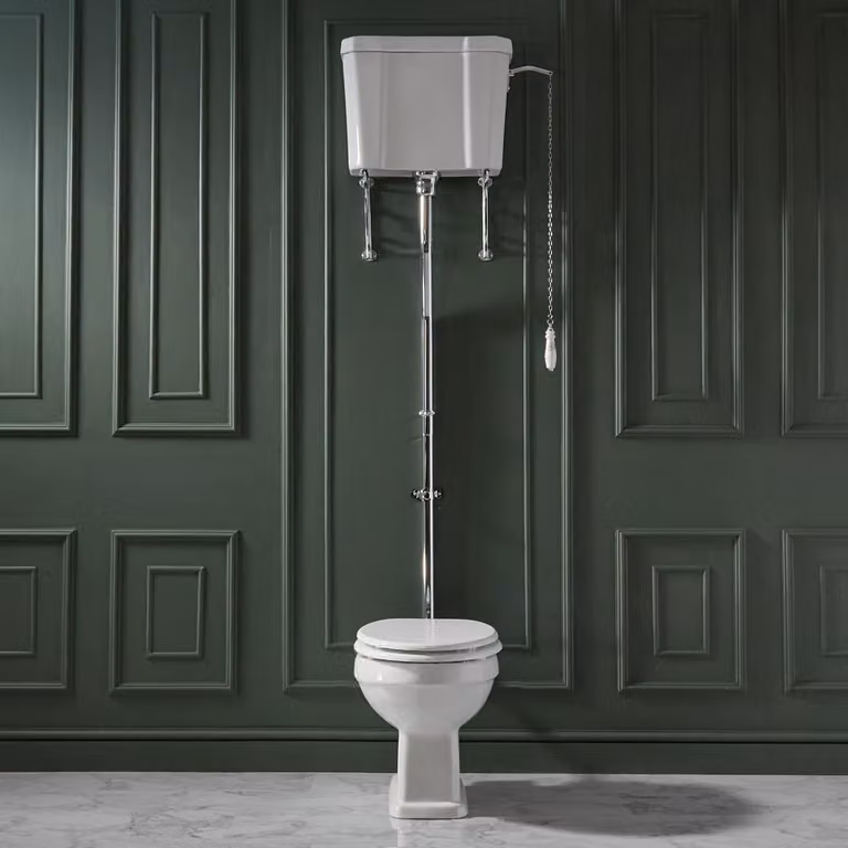 WC Tradizionale Alto con Cassetta - Kit scarico cromato- Copriwater bianco - Richmond