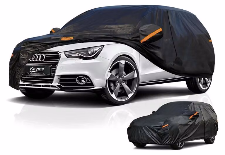 Copertura per auto Autoplane, impermeabile e traspirante, per Audi A1 (2012-2025), con 7 strati, ideale per la copertura completa dell'auto in garage, protegge dalla polvere, con strisce riflettenti, colore nero