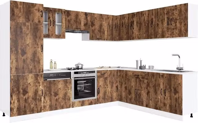 Set di mobili da cucina moderno vidaXL in legno e vetro marrone con ante a battente