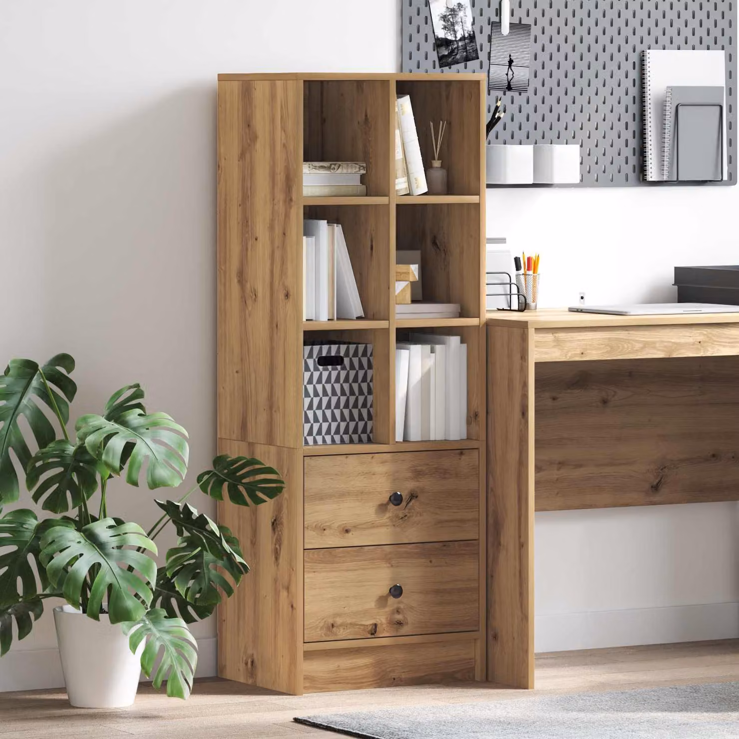 Credenza moderna vidaXL in rovere marrone con ante e cassetti L/P/H: 45,5 x 34 x 127 cm
