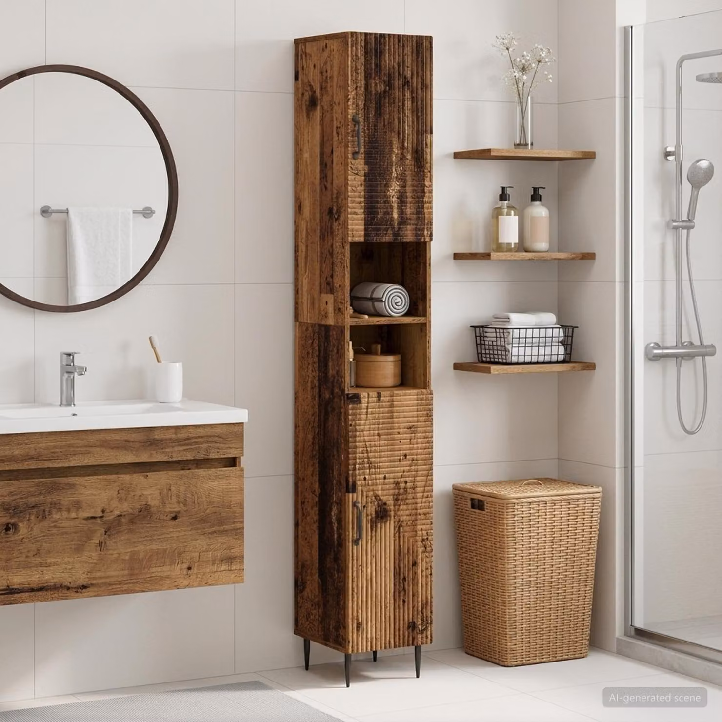 Armadio da bagno vidaXL HAARLEM in legno e metallo marrone con ripiano aperto e ante a battente