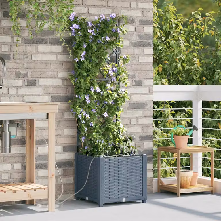 Set di 2 vasi da giardino vidaXL in plastica grigio chiaro L/P/H: 40 x 40 x 142 cm