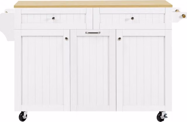 Isola Cucina Mobile con Ruote 140x40-70x92 cm; Piano Estensibile; 2 Cassetti Multifunzionali; Porta Spezie e Ripiani Regolabili