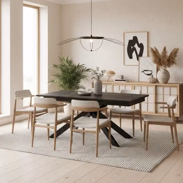 Tavolo da pranzo rettangolare allungabile Nexus Duzzle in ceramica effetto marmo nero e bianco L/P: 140-200 x 80 cm, H: 76 cm – 1