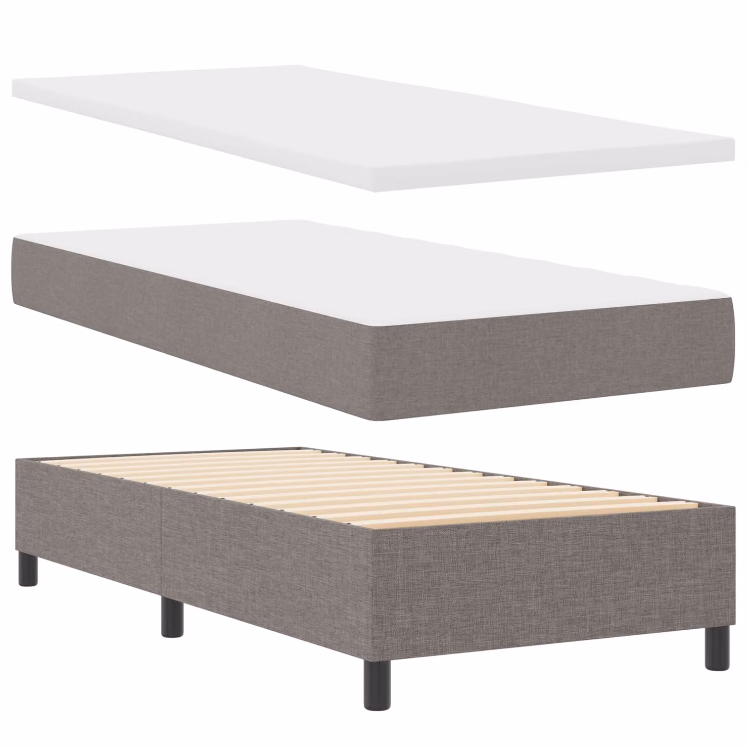 Letto a molle vidaXL con strisce LED e porta USB, struttura in legno e tessuto, L/P: 190 x 90 cm, Beige/Grigio