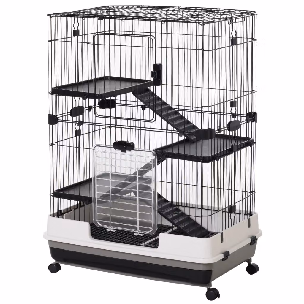Gabbia per animali Zephmum a 3 piani con vassoio e ruote, colore nero, L: 81.2 cm, P: 52.7 cm, H: 114 cm – 2