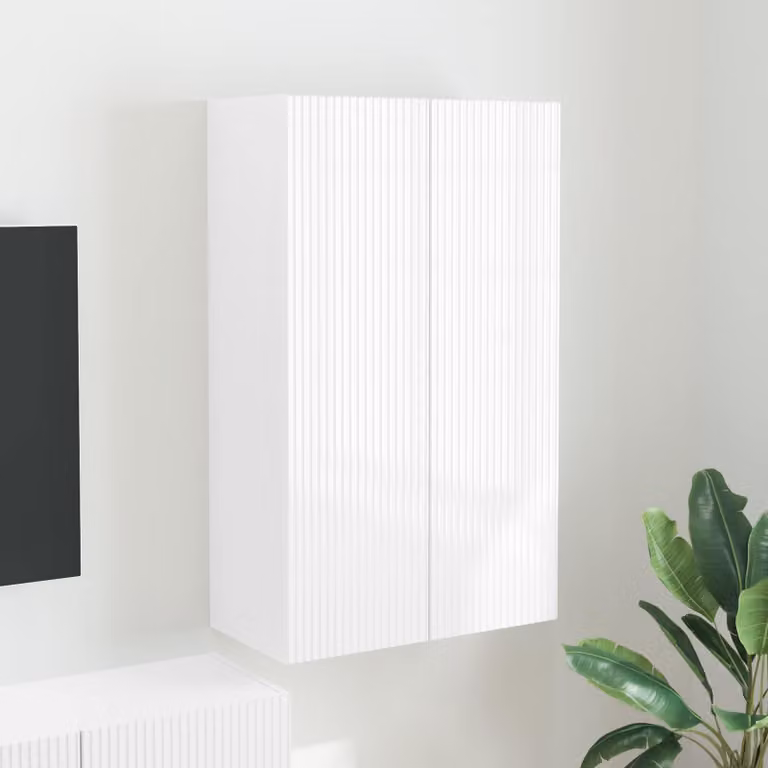 Mobile TV da parete vidaXL moderno in legno Bianco Lucido L: 59,5 cm, P: 31 cm, H: 100 cm