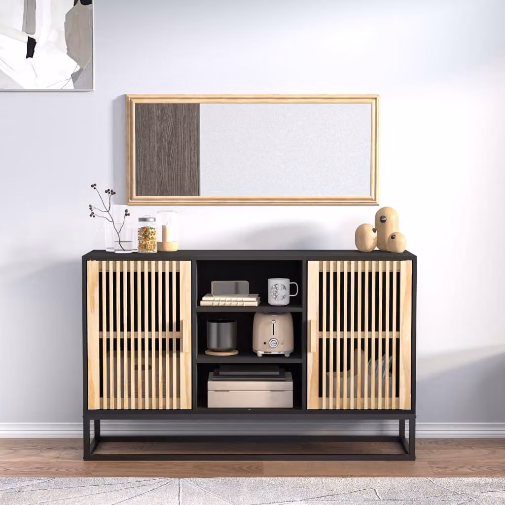 Credenza nera vidaXL in legno e metallo, L 105 x P 30 x H 65 cm
