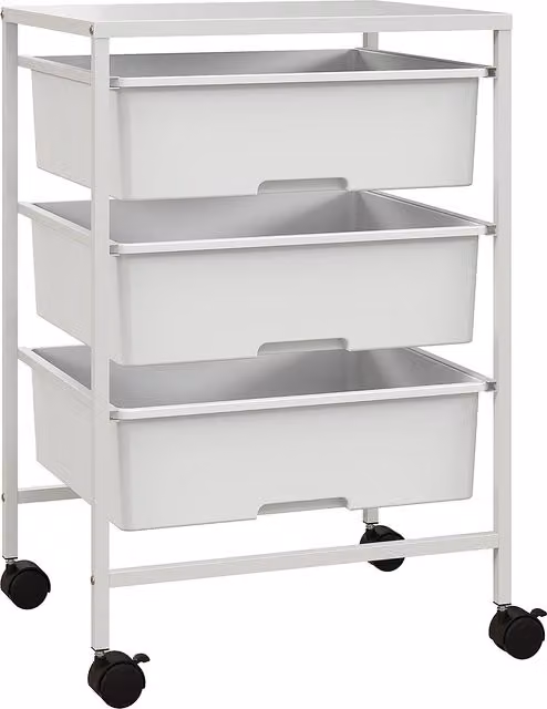 Carrello Multiuso HOMCOM con 3 Cestini Estraibili e Ruote, Bianco, in Metallo e Plastica per Cucina, Soggiorno o Ufficio