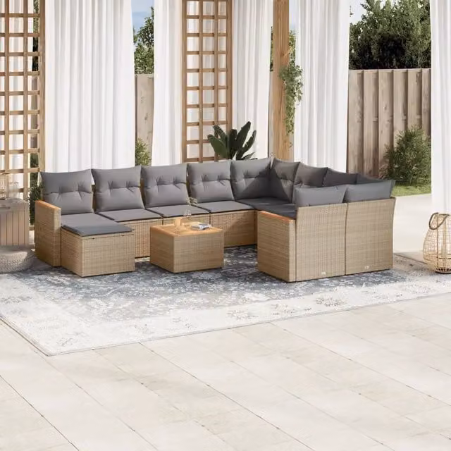 Set Divano da Giardino 11 pz con Cuscini Beige Misto Polyrattan 3226563