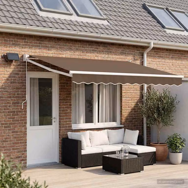 Tenda retrattile manuale con LED vidaXL in alluminio e poliestere, montaggio a parete, colori beige, bianco o marrone