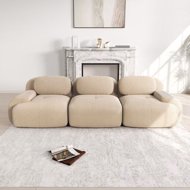 Divano a 3 posti, rivestito in corda, senza braccioli, modulare, antiscivolo, senza necessità di montaggio, altamente elastico (beige)