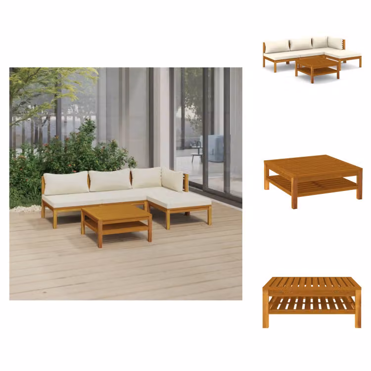 vidaXL Set di 5 pezzi da giardino con cuscini crema in legno massiccio di acacia - Set di mobili da giardino
