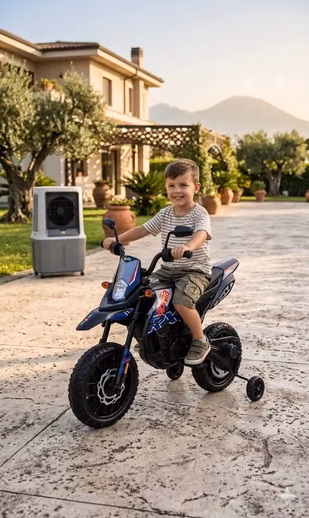 Moto Elettrica per Bambini Aprilia RX-125 Small 12V Blu con Sedili in Pelle, Luci LED e Bluetooth – 2