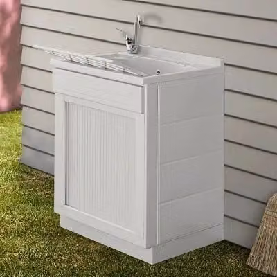 Mobile lavatoio bianco con serranda, vasca e asse strofinatoio, L: 60 cm, P: 60 cm, H: 87 cm