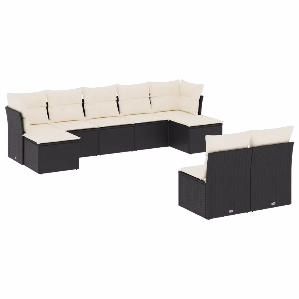 vidaXL Set Divani da Giardino 9 pz in Polyrattan Nero con Cuscini e Struttura in Metallo – 2