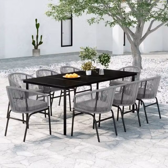 Set da pranzo da giardino vidaXL in metallo e vetro, 9 pezzi, colore antracite e nero