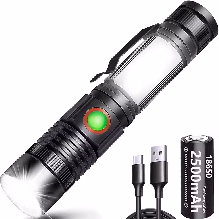 Torcia LED da 2000 lumen, con batteria da 2500 mAh, ricaricabile, dotata di magnete e luce di lavoro COB, con funzione zoom