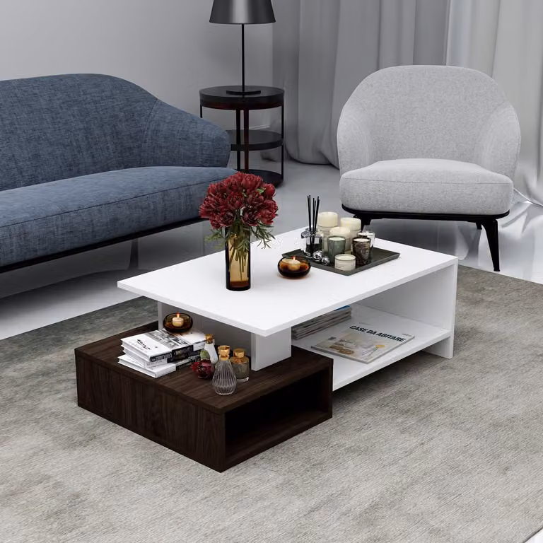 HOMIDEA Dux: Tavolino da caffè, tavolino per il soggiorno, tavolino da divano. Design moderno con ripiano (bianco/noce)