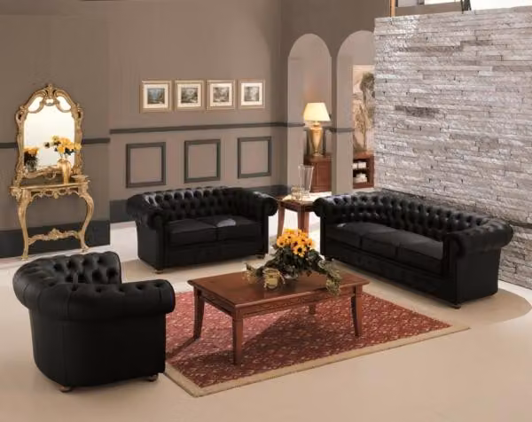 Design Couch Polster Garnitur Sofagarnitur Ledersofa Set klassische Chesterfield