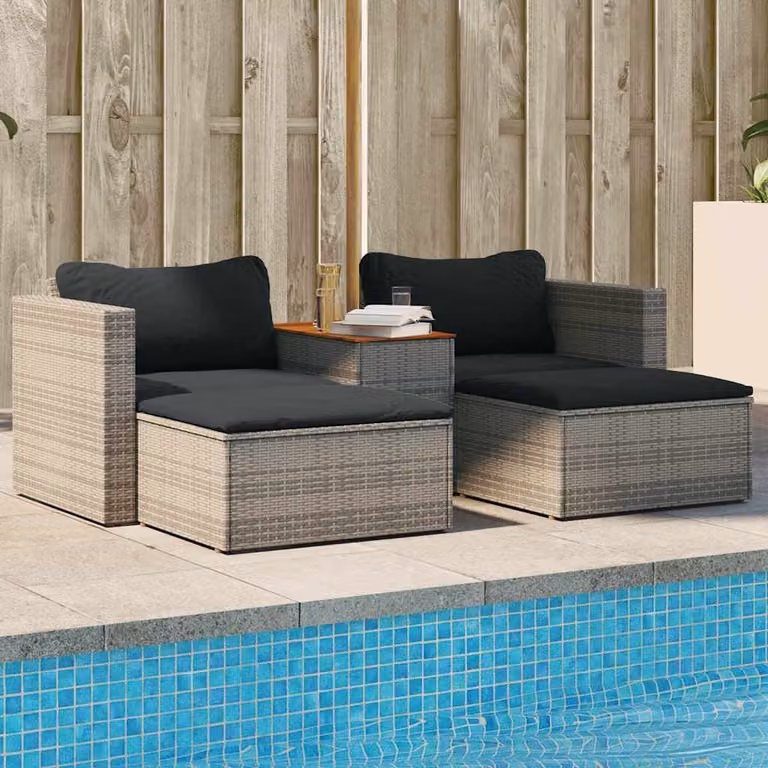 Set Divano da Giardino vidaXL in Polyrattan Grigio con Cuscini e Tavolino da Esterno
